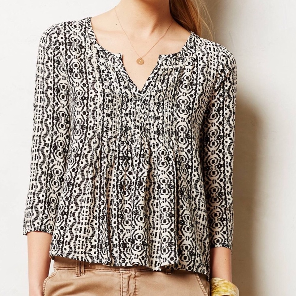 Anthropologie Vanessa Virginia print pleated top - Picture 6 of 7